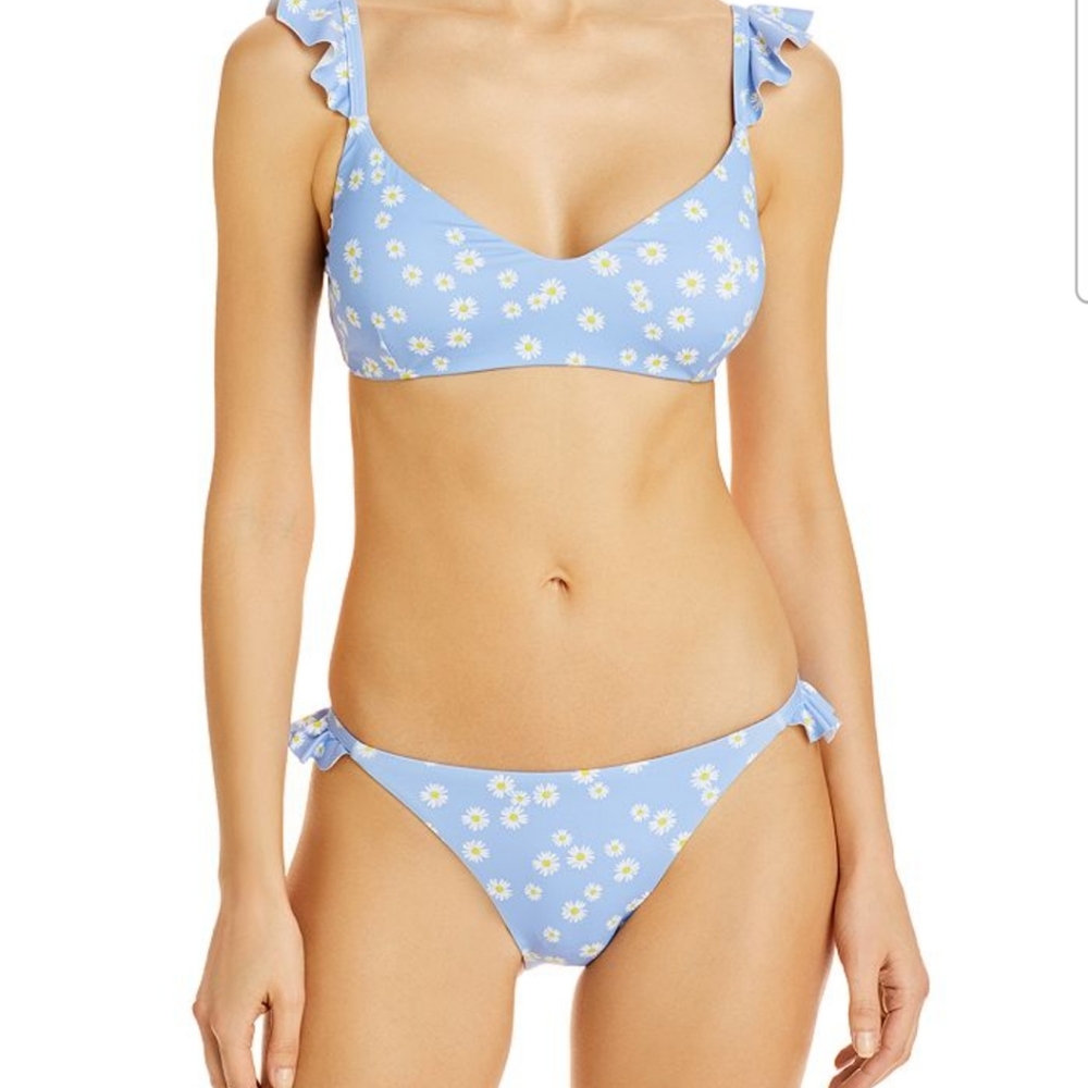 Aqua daisy print Ruffled bikini
